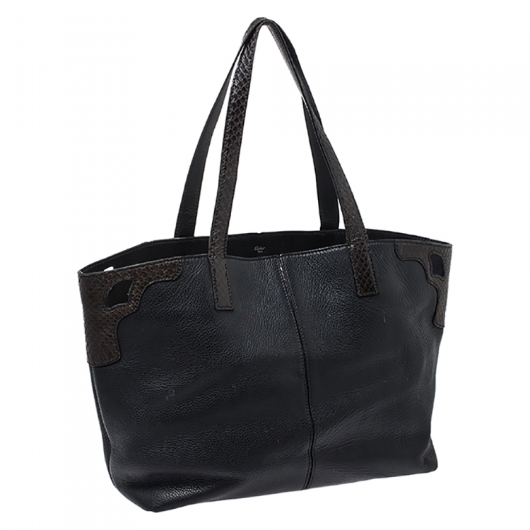 Pre Owned Cartier Black Leather and Snakeskin Limited Edition 'Marcello De Cartier' Tote