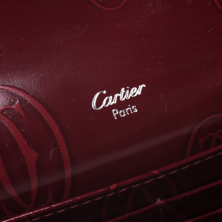 Pre Owned Cartier Maroon Patent Leather Happy Birthday Continental Wallet