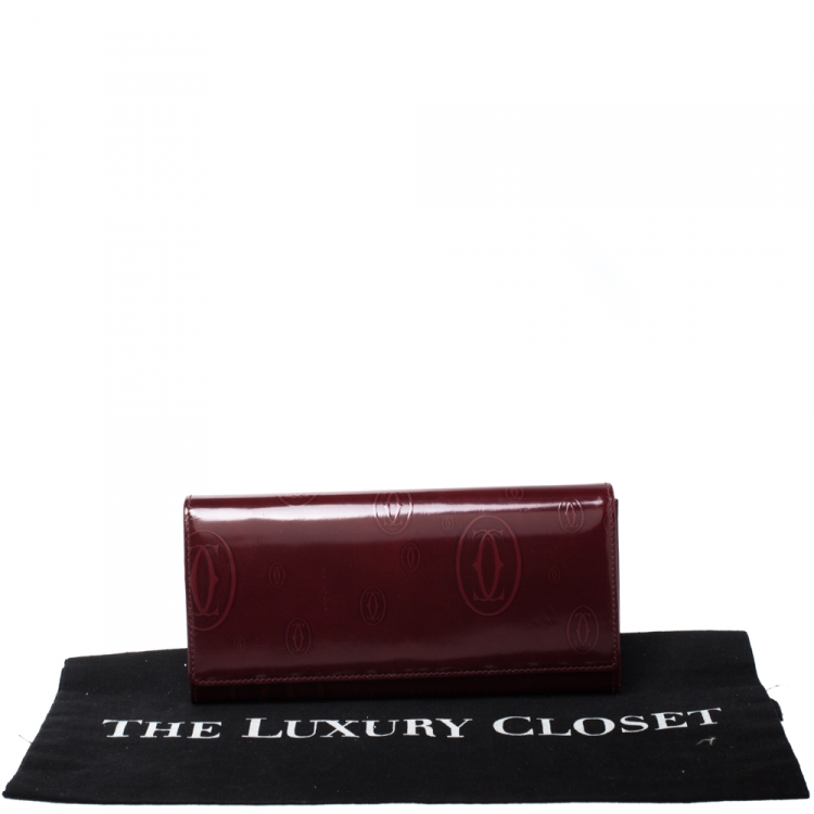 Pre Owned Cartier Maroon Patent Leather Happy Birthday Continental Wallet