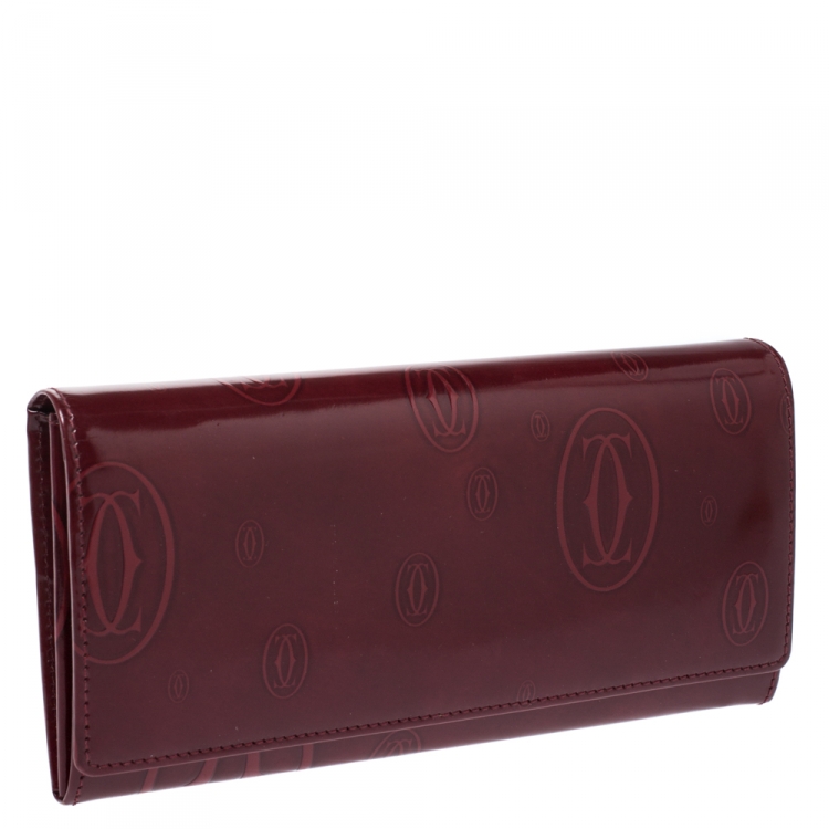 Pre Owned Cartier Maroon Patent Leather Happy Birthday Continental Wallet