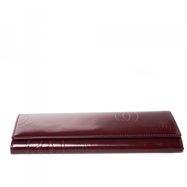Pre Owned Cartier Maroon Patent Leather Happy Birthday Continental Wallet