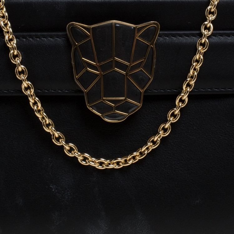 Pre Owned Cartier Black Leather Panthere De Cartier Chain Clutch