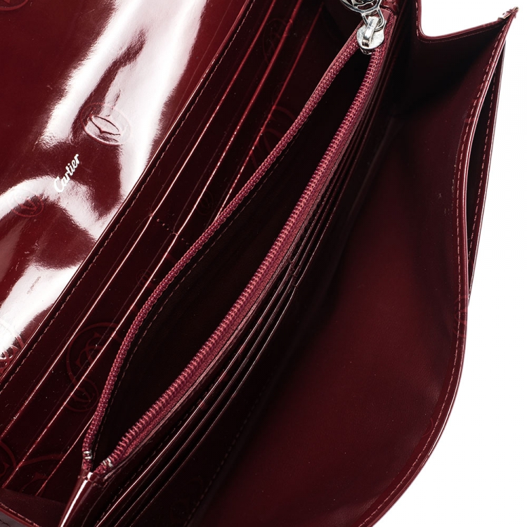 Pre Owned Cartier Maroon Patent Leather Happy Birthday Continental Wallet