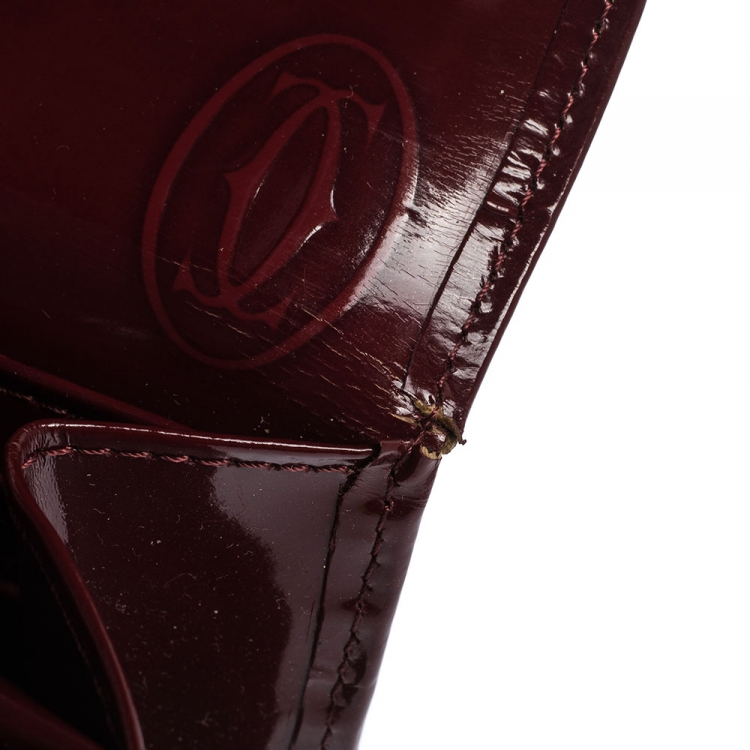 Pre Owned Cartier Maroon Patent Leather Happy Birthday Continental Wallet