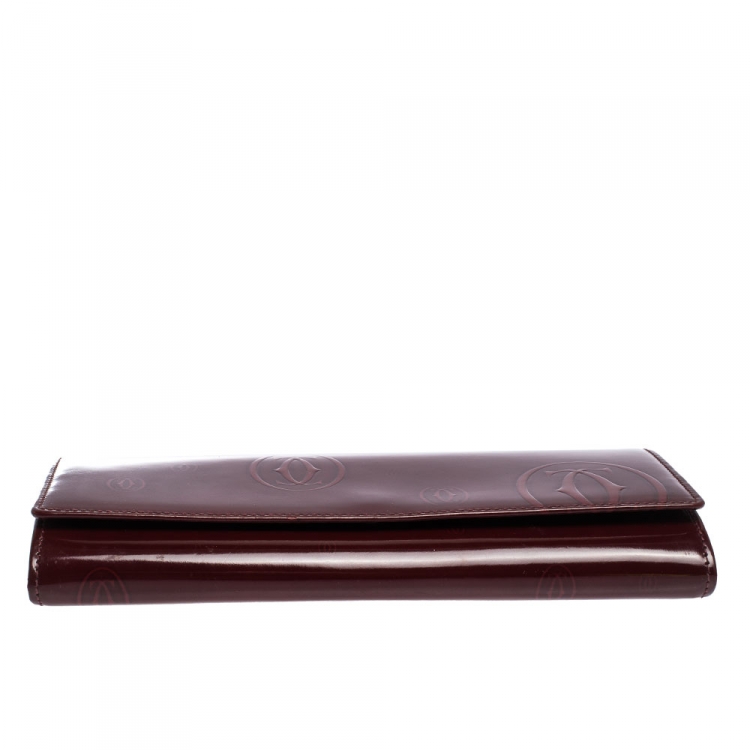 Pre Owned Cartier Maroon Patent Leather Happy Birthday Continental Wallet