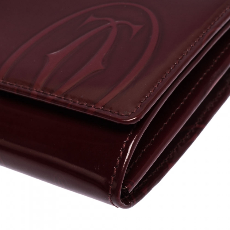Pre Owned Cartier Maroon Patent Leather Happy Birthday Continental Wallet