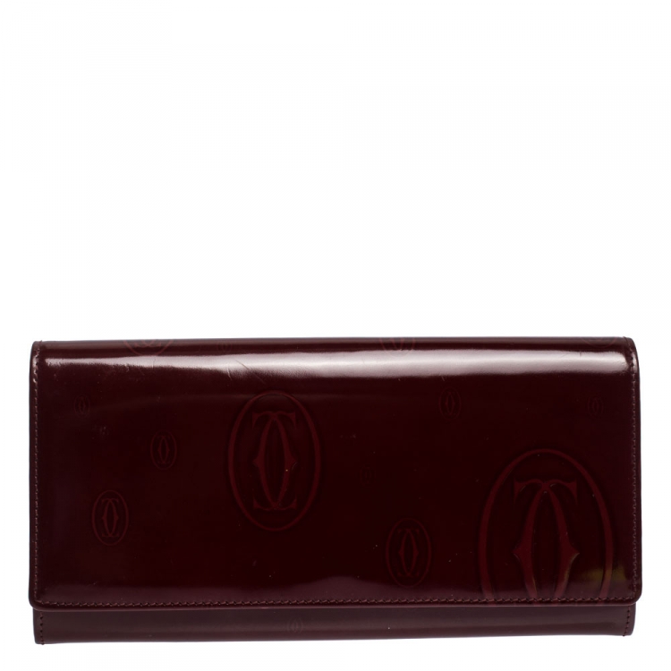 Pre Owned Cartier Maroon Patent Leather Happy Birthday Continental Wallet
