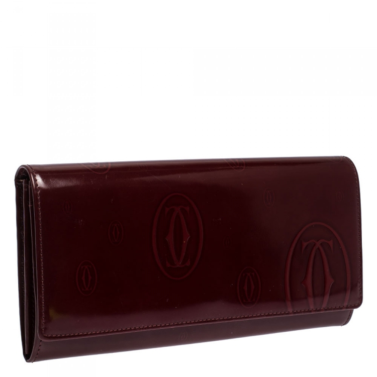 Pre Owned Cartier Maroon Patent Leather Happy Birthday Continental Wallet