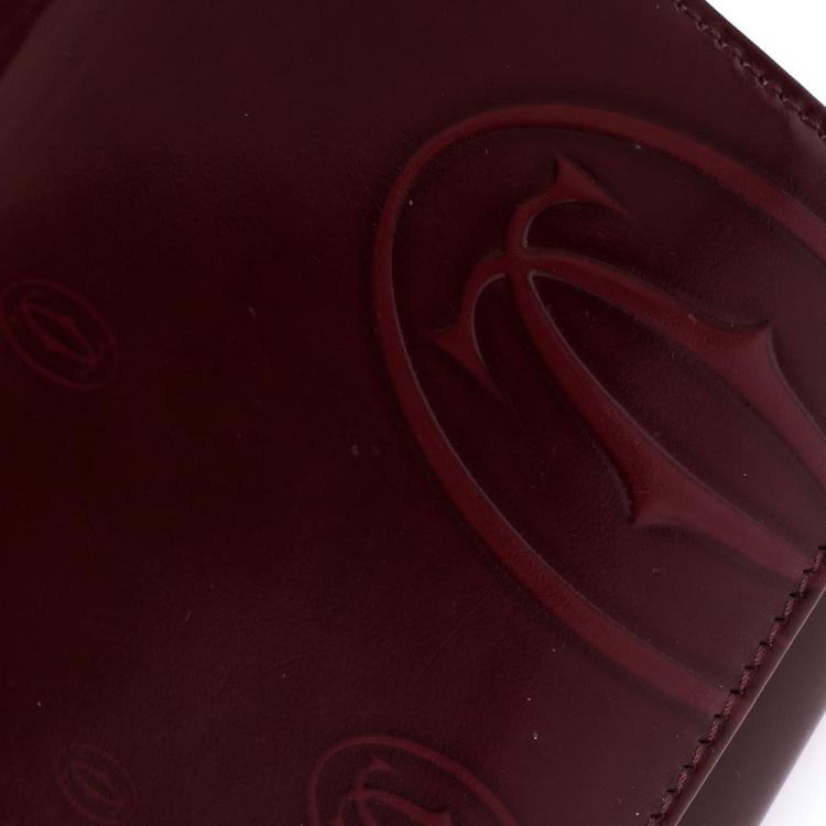Pre Owned Cartier Maroon Patent Leather Happy Birthday Continental Wallet