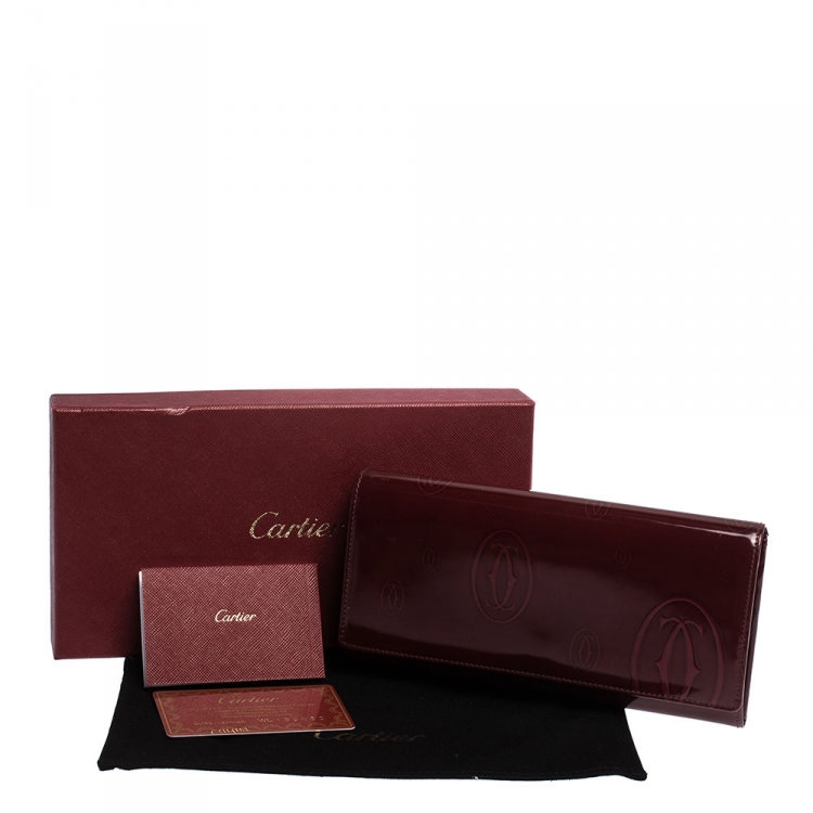 Pre Owned Cartier Maroon Patent Leather Happy Birthday Continental Wallet