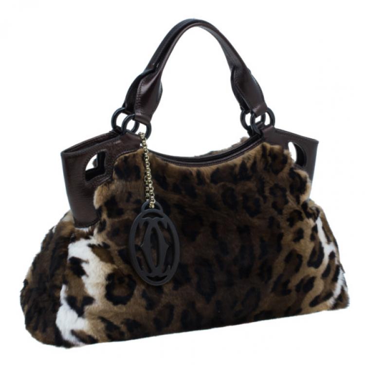 Pre Owned Cartier Leopard Print Rabbit Fur Small Marcello de Cartier Satchel