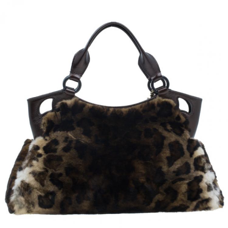 Pre Owned Cartier Leopard Print Rabbit Fur Small Marcello de Cartier Satchel