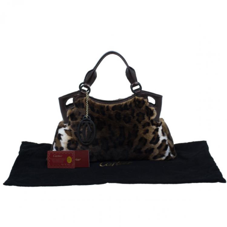 Pre Owned Cartier Leopard Print Rabbit Fur Small Marcello de Cartier Satchel