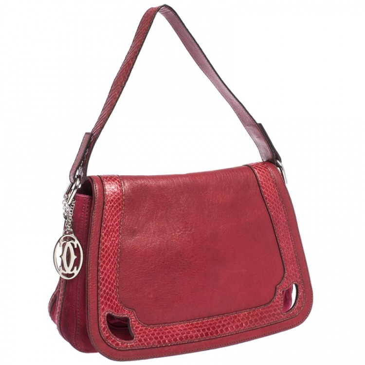 مملوكة مسبقًا Cartier Red Leather and Python Marcello de Cartier Saddle Bag