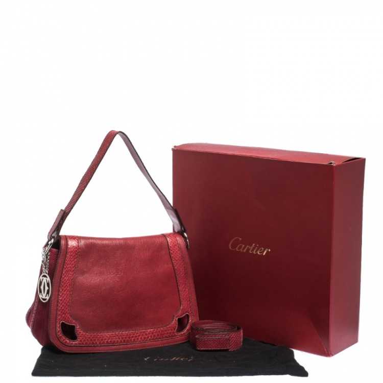 مملوكة مسبقًا Cartier Red Leather and Python Marcello de Cartier Saddle Bag