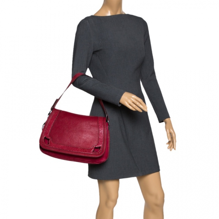 مملوكة مسبقًا Cartier Red Leather and Python Marcello de Cartier Saddle Bag