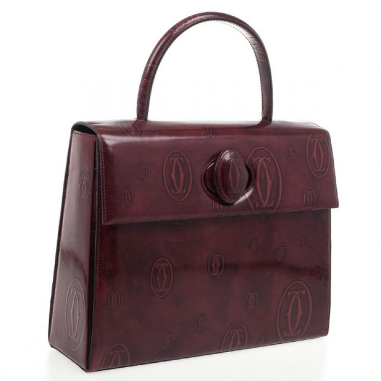 Pre Owned Cartier Burgundy Patent Leather Happy Birthday Top Handle Bag