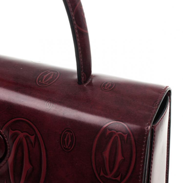 Pre Owned Cartier Burgundy Patent Leather Happy Birthday Top Handle Bag