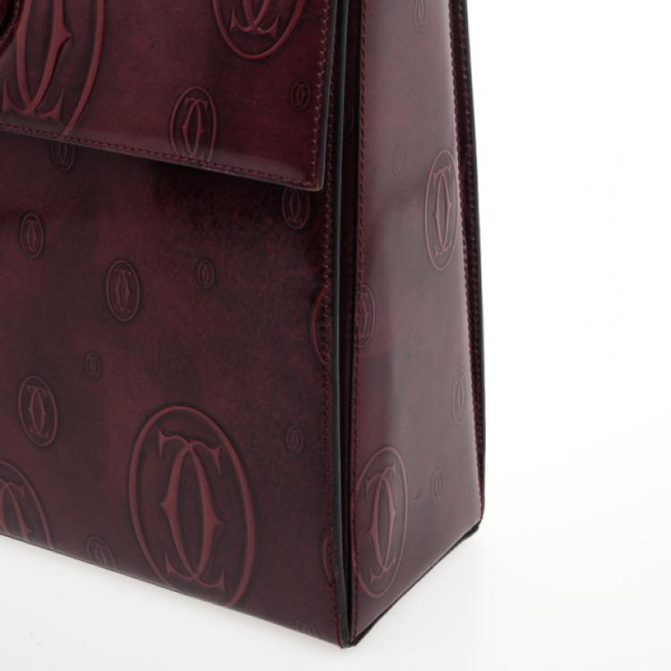 Pre Owned Cartier Burgundy Patent Leather Happy Birthday Top Handle Bag