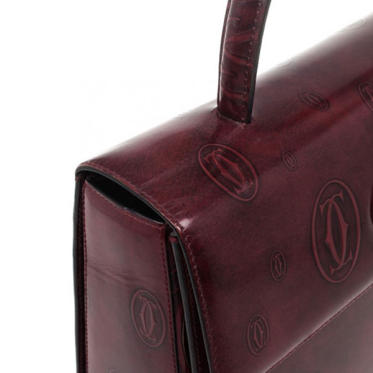 Pre Owned Cartier Burgundy Patent Leather Happy Birthday Top Handle Bag