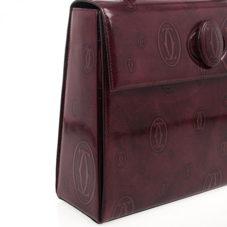 Pre Owned Cartier Burgundy Patent Leather Happy Birthday Top Handle Bag