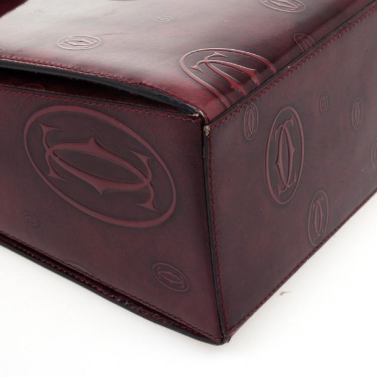 Pre Owned Cartier Burgundy Patent Leather Happy Birthday Top Handle Bag
