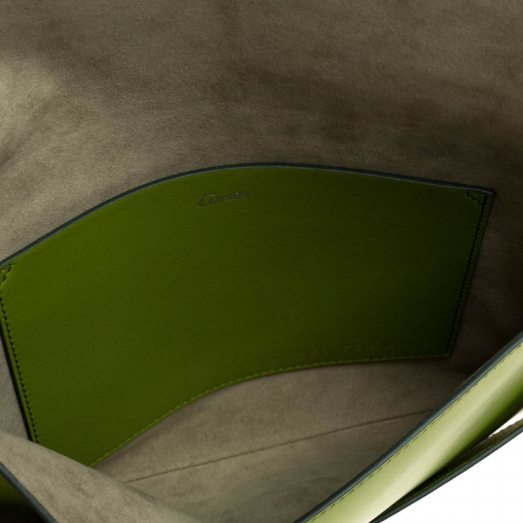 Pre Owned Cartier Apple Green Leather Logo Flap Clutch