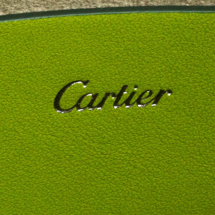Pre Owned Cartier Apple Green Leather Logo Flap Clutch