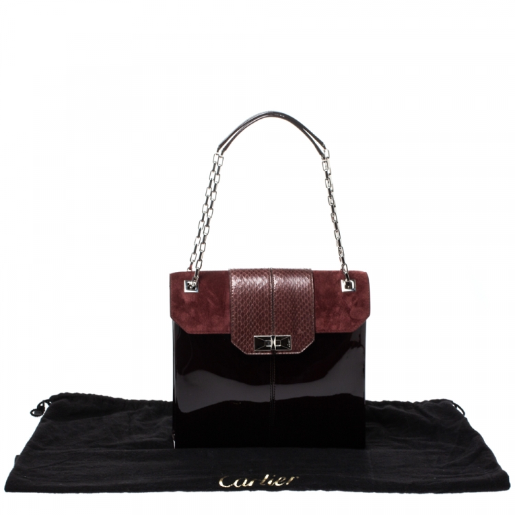 Pre Owned Cartier Burgundy Patent Leather/Suede and Python Classic Feminine Line Chain Bag