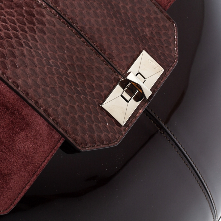 Pre Owned Cartier Burgundy Patent Leather/Suede and Python Classic Feminine Line Chain Bag