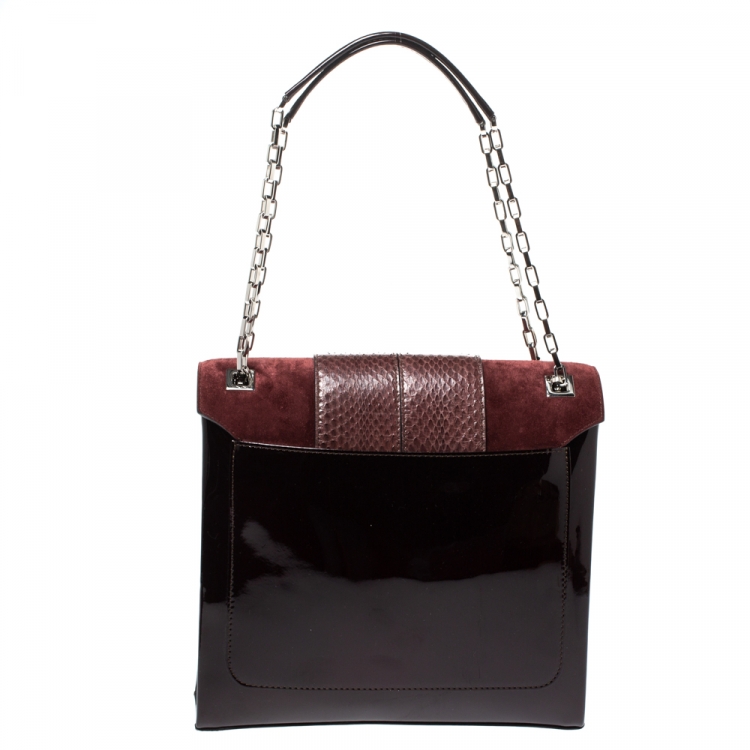 Pre Owned Cartier Burgundy Patent Leather/Suede and Python Classic Feminine Line Chain Bag