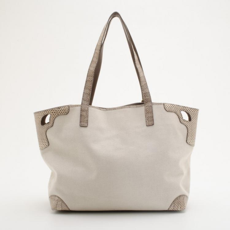 Pre Owned Cartier Beige Canvas & Snakeskin Marcello Tote 