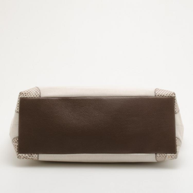 Pre Owned Cartier Beige Canvas & Snakeskin Marcello Tote 