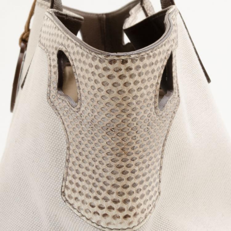 Pre Owned Cartier Beige Canvas & Snakeskin Marcello Tote 