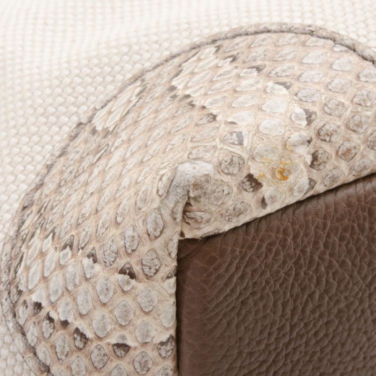 Pre Owned Cartier Beige Canvas & Snakeskin Marcello Tote 