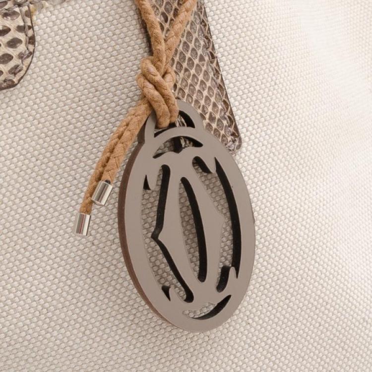 Pre Owned Cartier Beige Canvas & Snakeskin Marcello Tote 