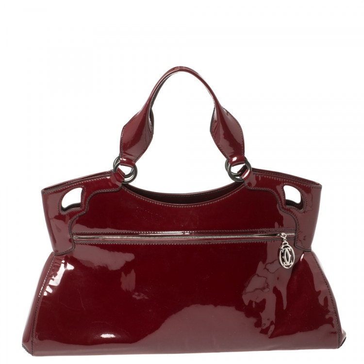 Pre Owned Cartier Red Patent Leather Large Marcello de Cartier Bag