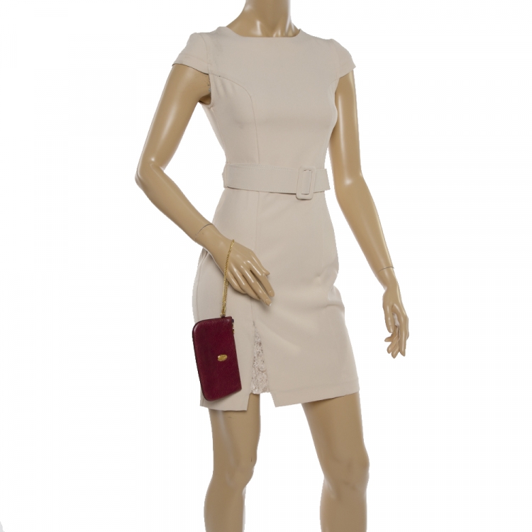 Pre Owned Cartier Maroon Leather Chain Pouch
