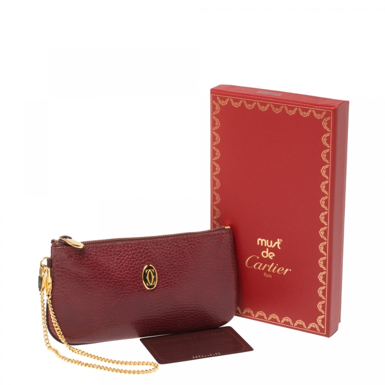 Pre Owned Cartier Maroon Leather Chain Pouch