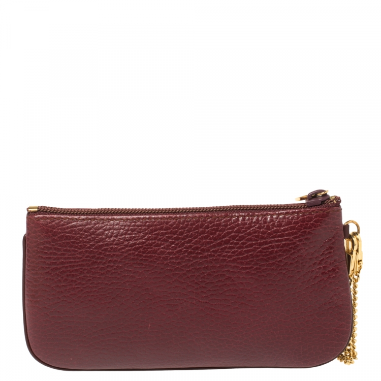 Pre Owned Cartier Maroon Leather Chain Pouch