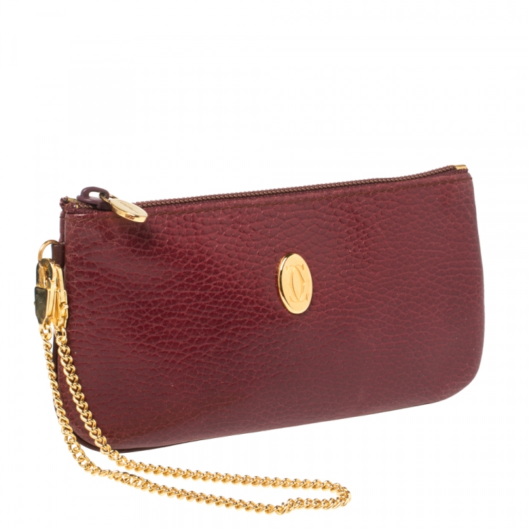 Pre Owned Cartier Maroon Leather Chain Pouch