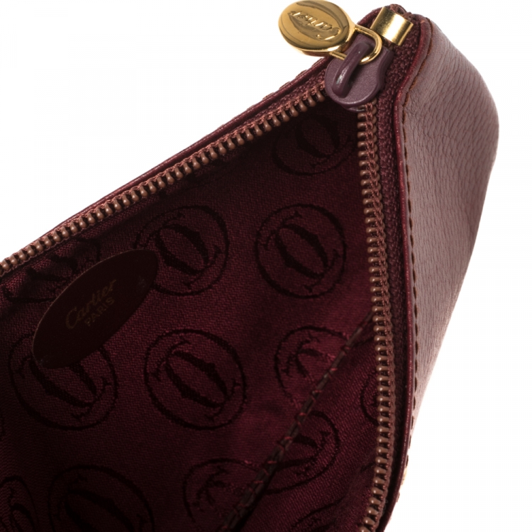Pre Owned Cartier Maroon Leather Chain Pouch