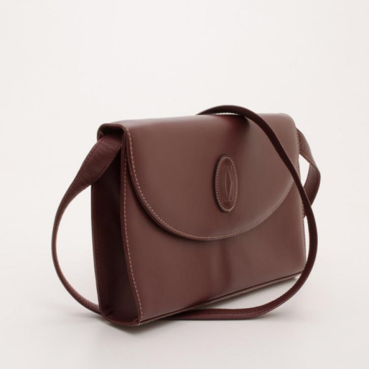 Pre Owned Cartier Vintage Burgundy Flap Shoulder Bag 