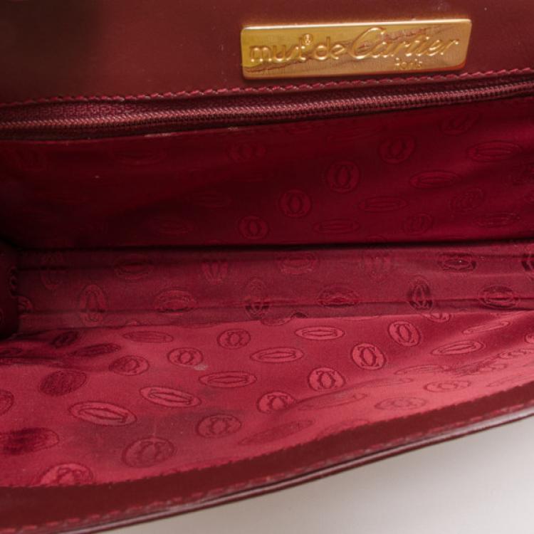 Pre Owned Cartier Vintage Burgundy Flap Shoulder Bag 