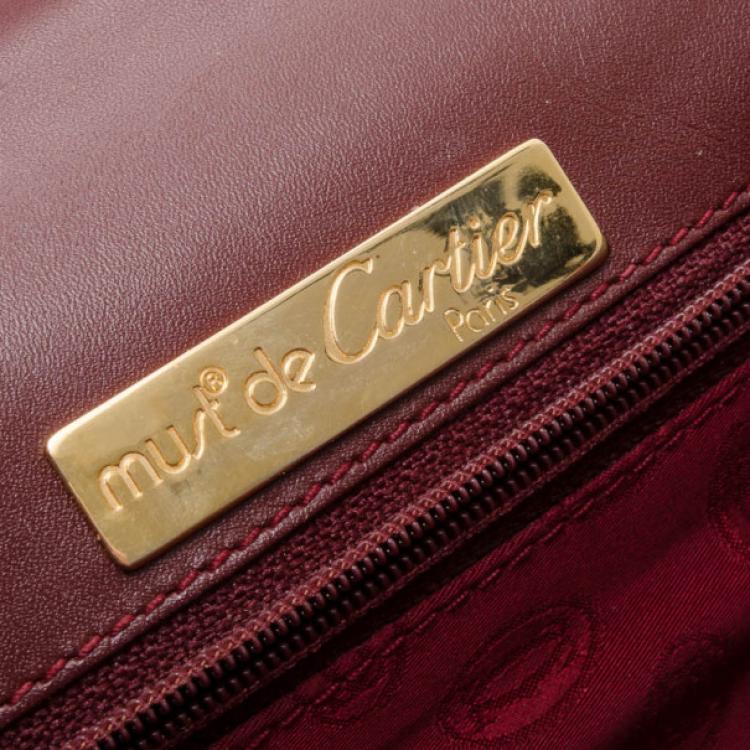 Pre Owned Cartier Vintage Burgundy Flap Shoulder Bag 