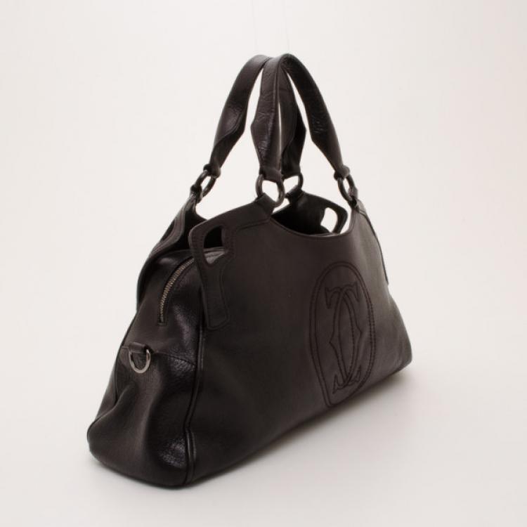 Pre Owned Cartier Black Leather 'Marcello' Large Tote
