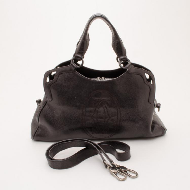 Pre Owned Cartier Black Leather 'Marcello' Large Tote
