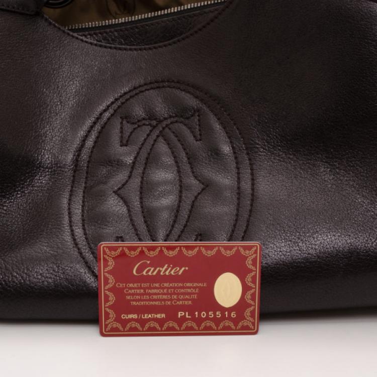 Pre Owned Cartier Black Leather 'Marcello' Large Tote