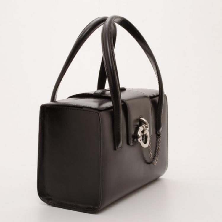 Pre Owned Cartier Vintage Black Leather Double Handle Bag