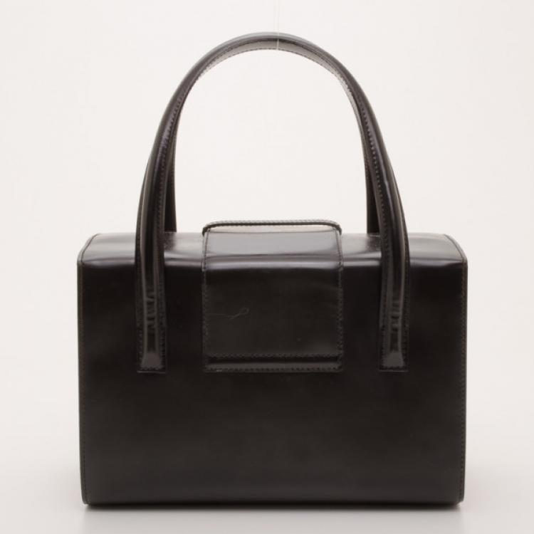 Pre Owned Cartier Vintage Black Leather Double Handle Bag